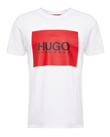 HUGO BOSS Biały T-shirt Czerwony Kwadrat Logo