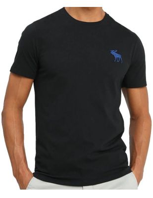 ABERCROMBIE&FITCH Czarna Koszulka Duże Niebieskie Logo