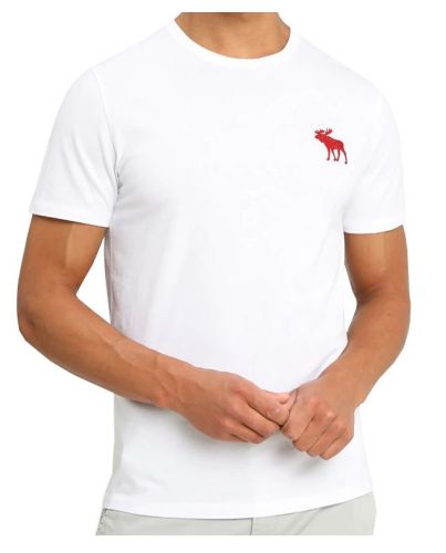ABERCROMBIE&FITCH Biała Koszulka Duże Czerwone Logo